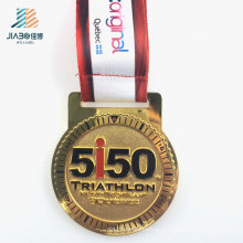 65mm Zinc Alloy Casting Custom Gold Metal Triathlon Medal with TUV Certificate